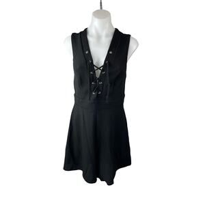 Silence + Noise Black Sleeveless Lace Up V Neck A Line Romper Shorts Size 6